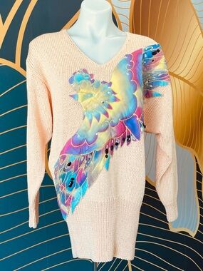 Vintage Sweater with Silk and Bejewelled Appliqué